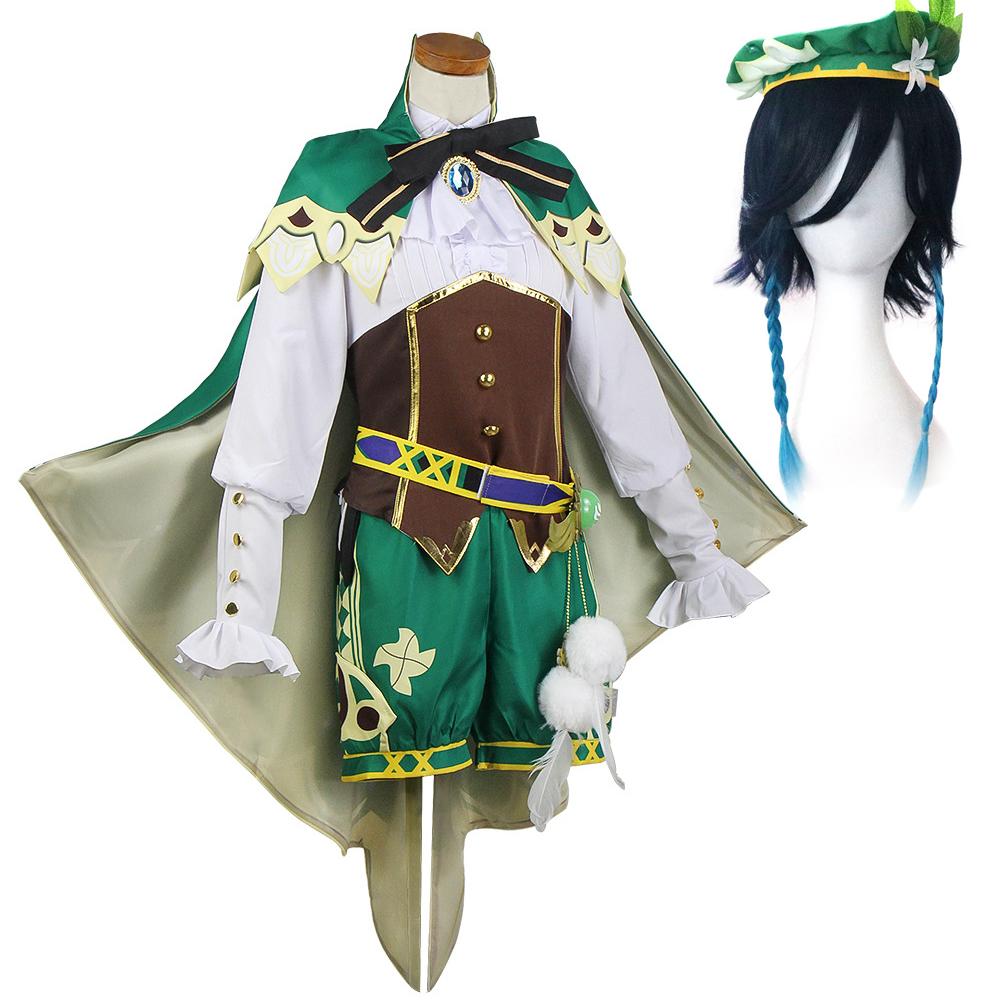 Genshin Impact Cosplay Game Anime Project Venti Cosplay Costumes Women's Cloak Top Shorts Belt Socks Tie Full Set