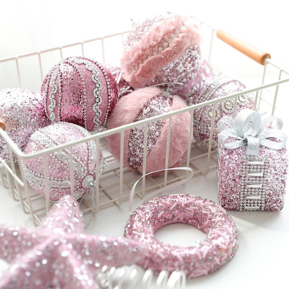 8cm Pink Christmas Balls Glitter Xmas Tree Pendant Christmas Tree Hanging Ornament  Living Room