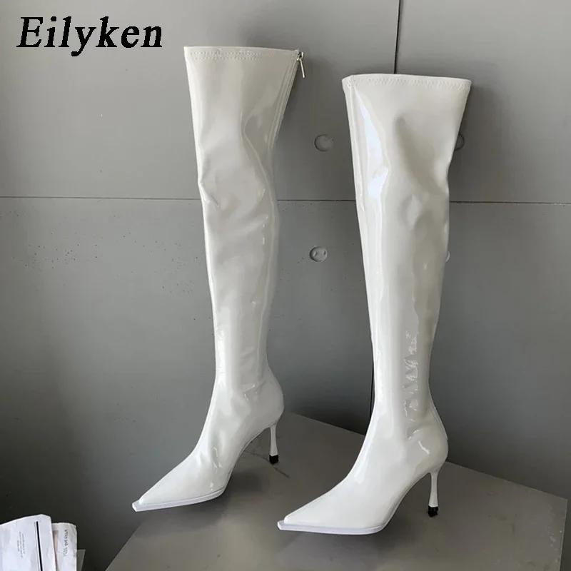 

Модные Eilyken Модные Сексуальные Женские Сапоги Выше Колена из Патентной Кожи Модный Острый Носок Застежка-Молния Шпилька Тонкий Каблук Длинные Сапоги до Бедра 35 белый