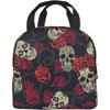 Lustige Totenköpfe Blumen Rote Rose Isolierte Lunchtaschen für Damen Wiederverwendbare Thermische Kühltasche für Arbeit Picknick Reisen