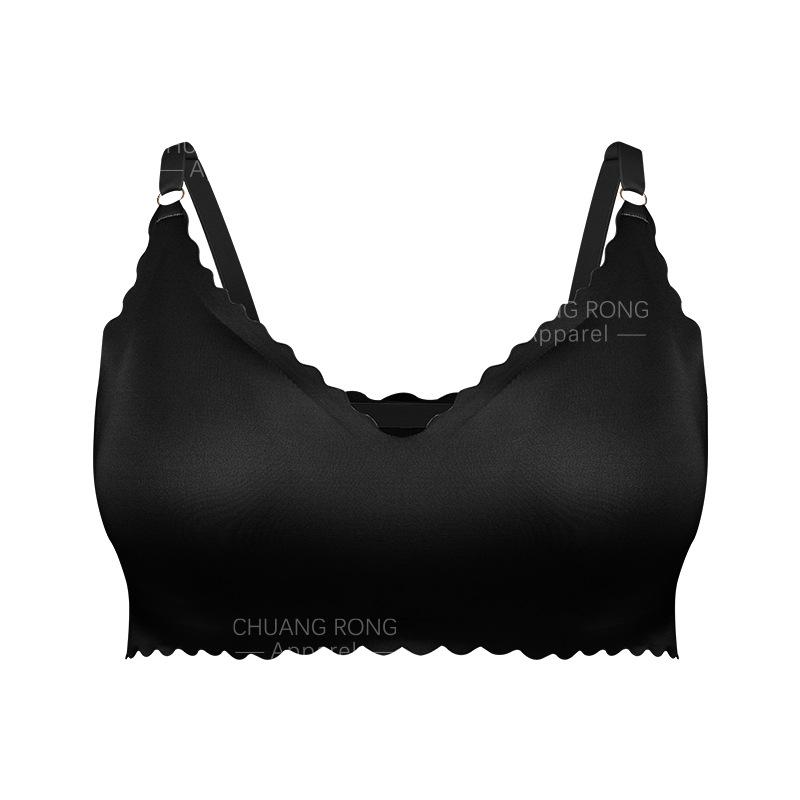

Large size XXXL wavy edge seamless large chest thin underwear women gather to close secondary breasts anti-sagging large breasts small bra bra 0XL чёрный
