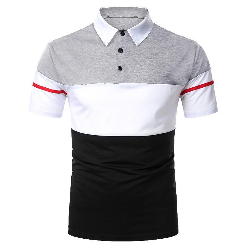 Men's New Lapel Short Sleeve Polo Patchwork T-Shirt Top