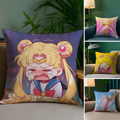 S-Sailor Anime M-Moon Pillow Case Pillowcase Anti-Dustmite Pillow Invisible Zipper Silky Short Plush Sofa Cushion Cover