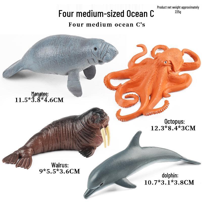 Marine Animal Simulation Model Figures: Shark, Dolphin, Hammerhead, Crab, Squid, Starfish for Kids' Education