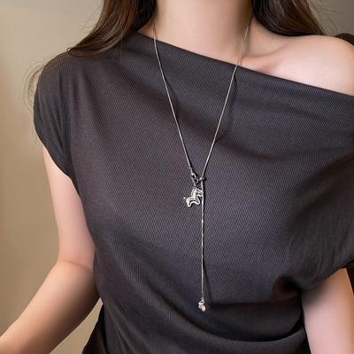 Silver Year of the Horse Pendant Necklace Women's New Long Sweater Chain High-end Light Luxury Niche Accessories