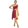 Womens Metallic Worship Praise Dance Dress Color Block One Shoulder Irregular Hem Sleeveless Dresses Performance Costume