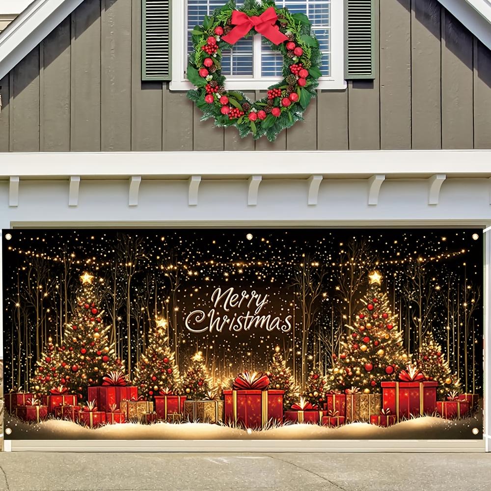 1pc Christmas Garage Door Banner - Polyester Holiday Background with Christmas Tree and Gift Box Design, for Indoor/outdoor Use
