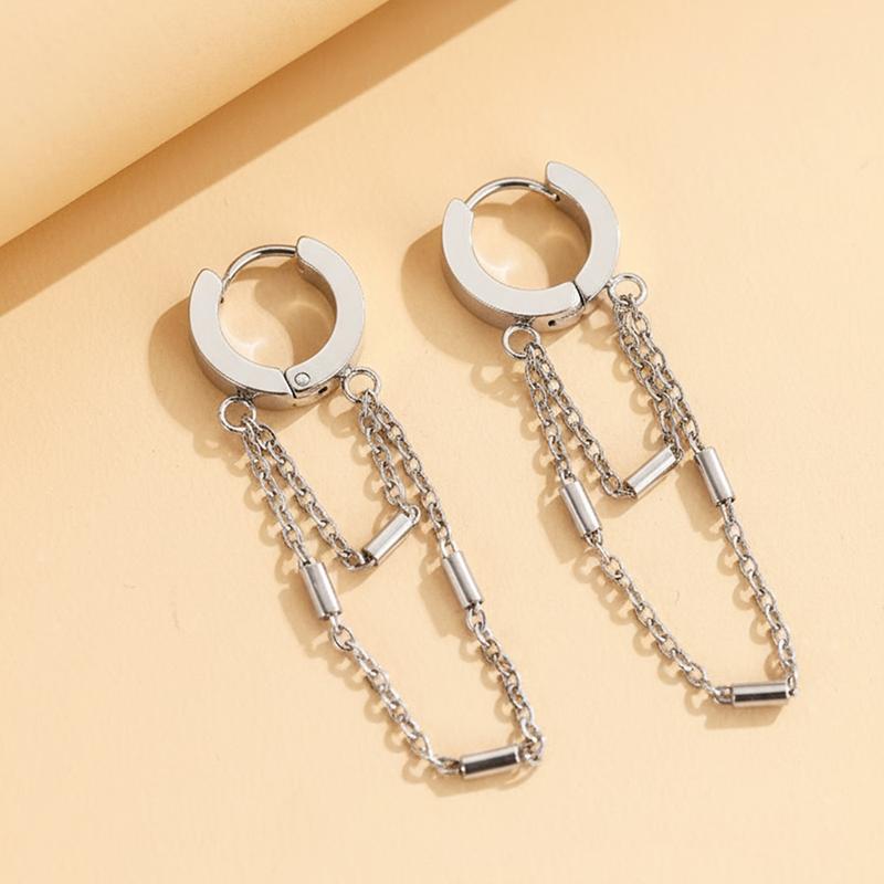 

Fashion Metal Tassel Chain Stainless Steel Earrings for Women Unisex Punk Gold Color Circle Hoop Earrings Personality Zircon медный