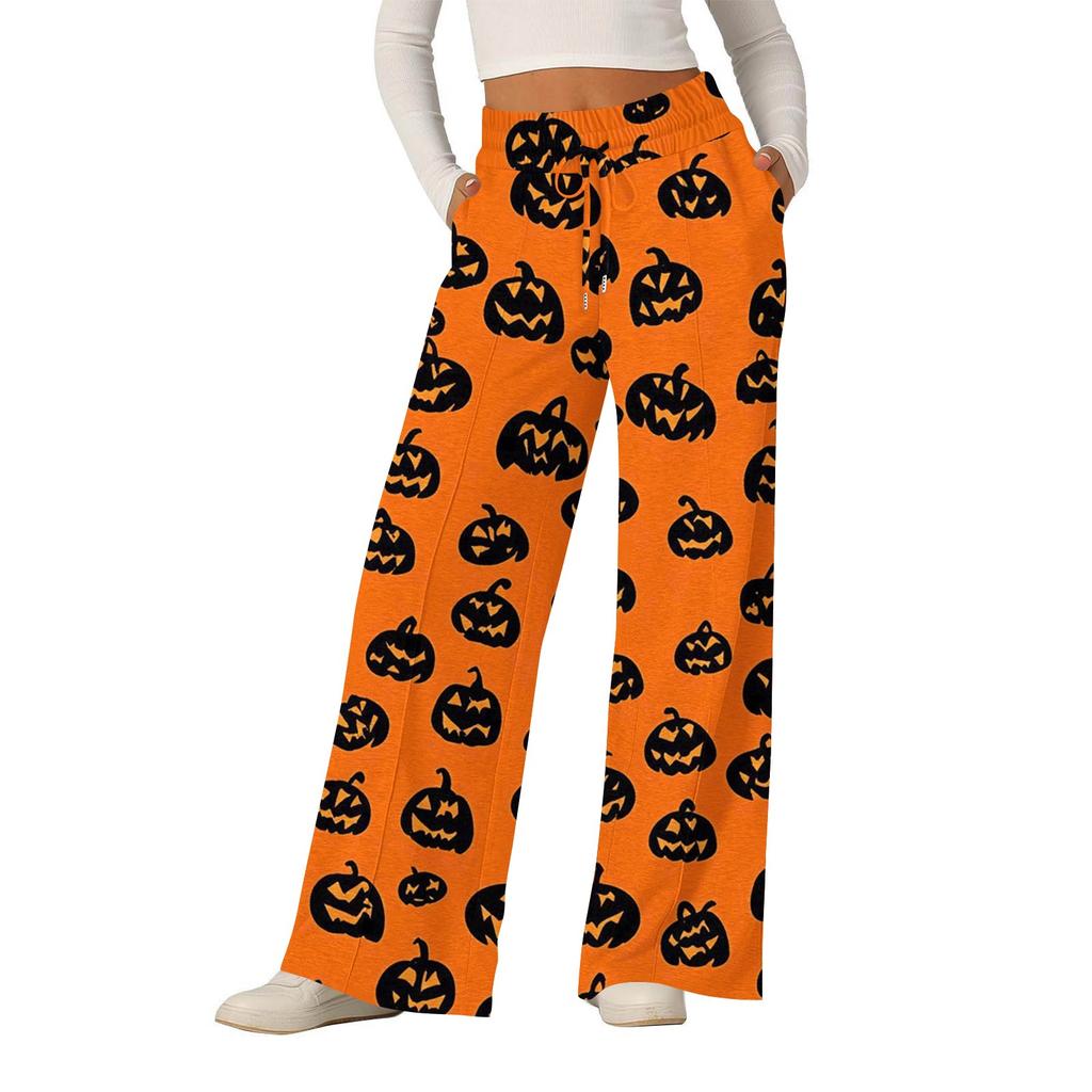 Women's Halloween Printed Fashionable Loose Casual Wide Leg Pants