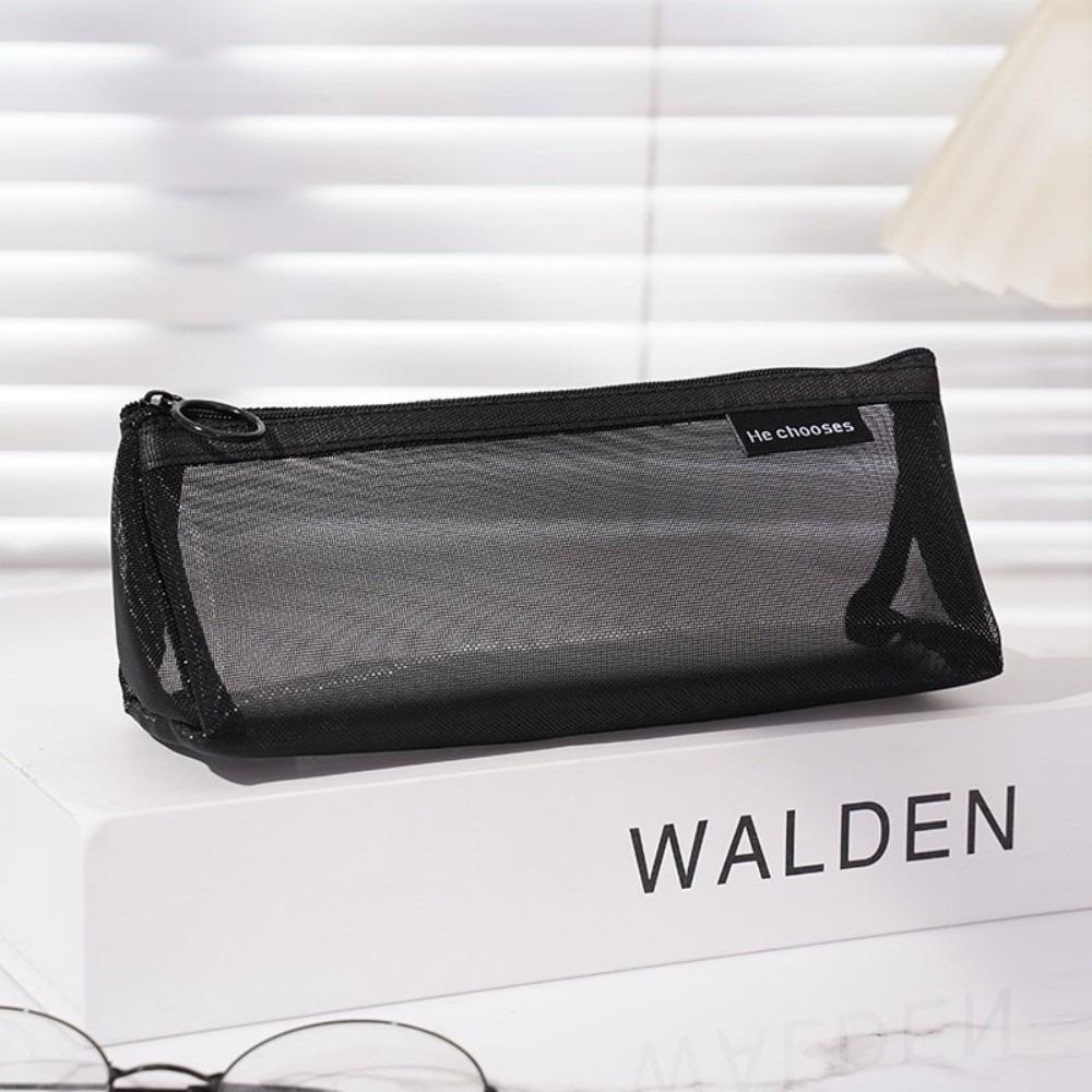 Nylon Mesh Pencil Case Solid Color Storage Bag Stylish Cosmetic Bag  Student