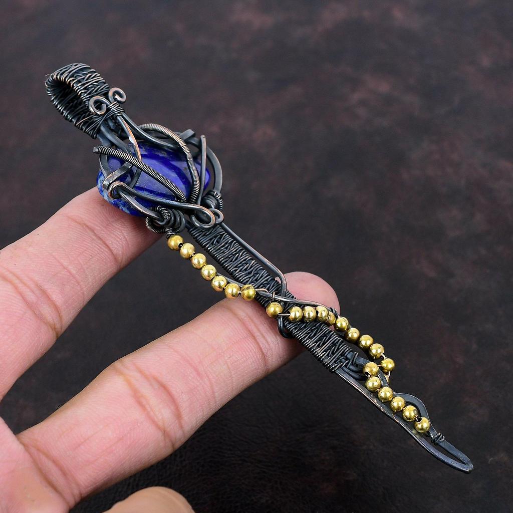 Lapis Lazuli Gemstone Pendant Copper Wire Wrapped Pendant Lapis Lazuli Jewelry Handmade Pendant Copper Designer Jewelry Key Pendant For Gift