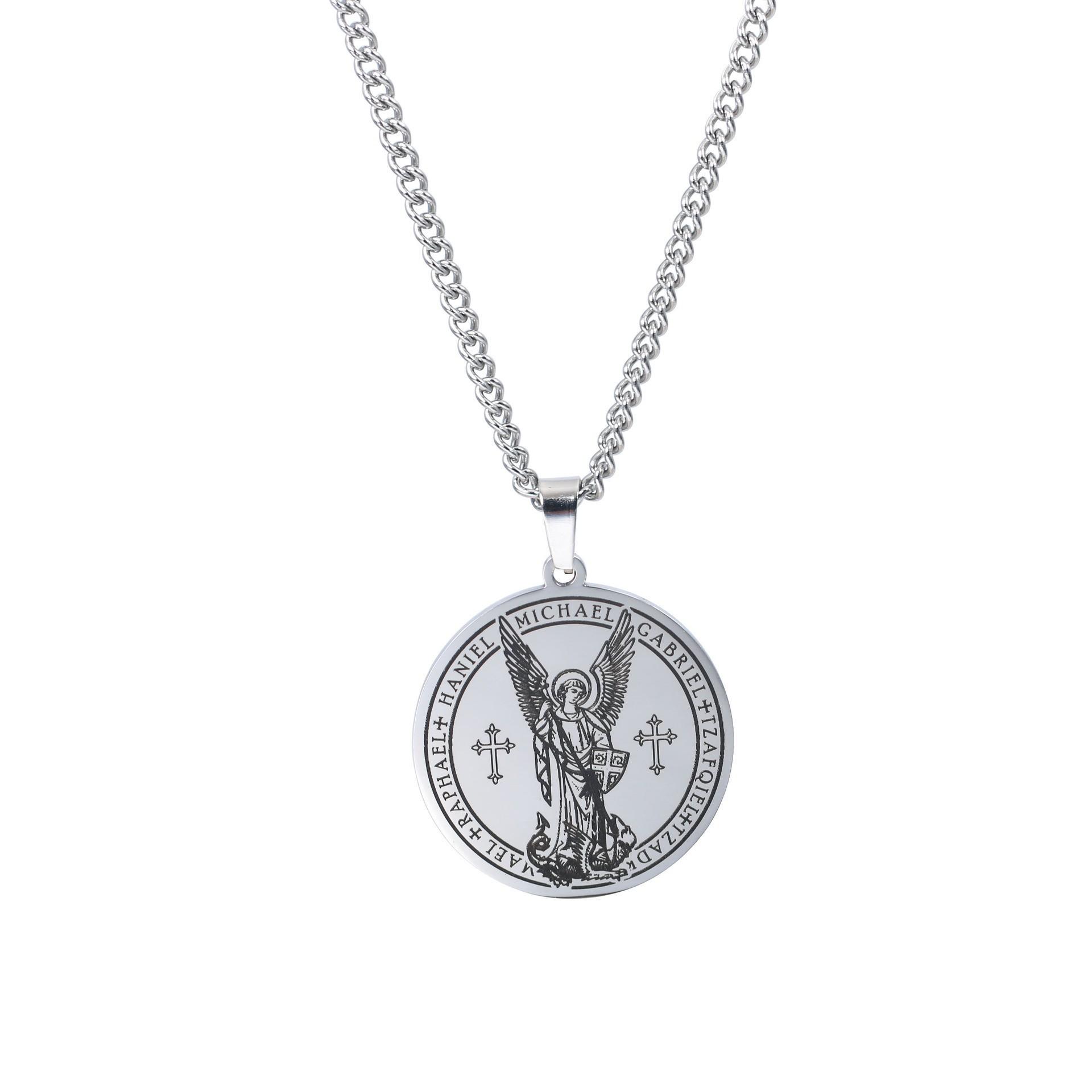 European and American New Archangel Michael Necklace Men s Round Necklace for Women 60CM