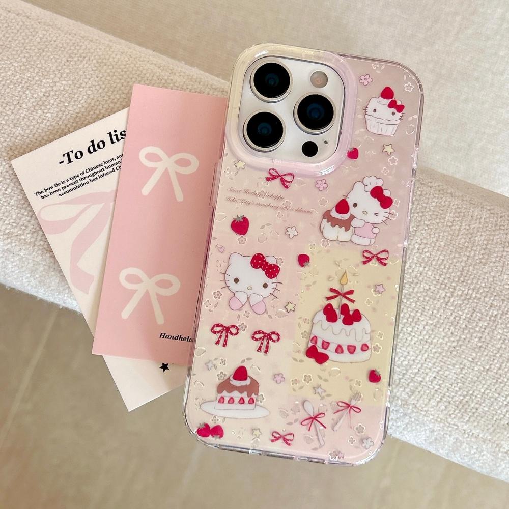 Luxury Cute Strawberry Patterned Cake KT  Sale Phone Case For iPhone 14 Pro Max 15 Pro 16 17 Pro Max Shockproof Hard Cover