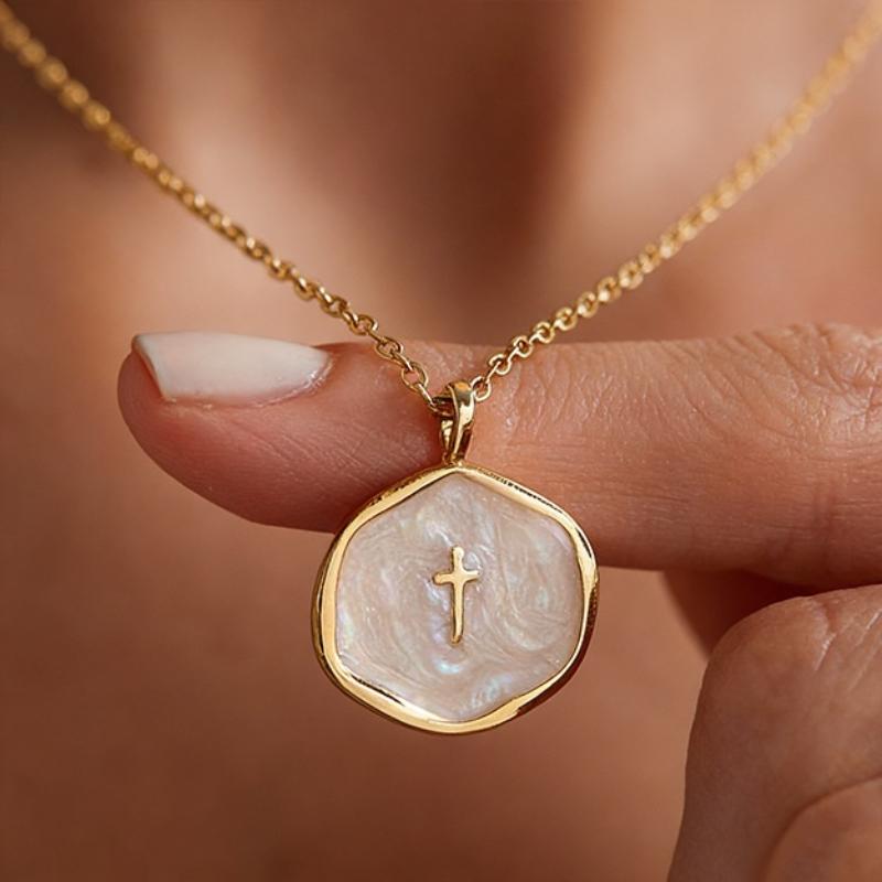 Stainless Steel Irregular Enamel Colorful Round Pendant Necklace For Women Stainless Steel Cross Opal Choker Gifts