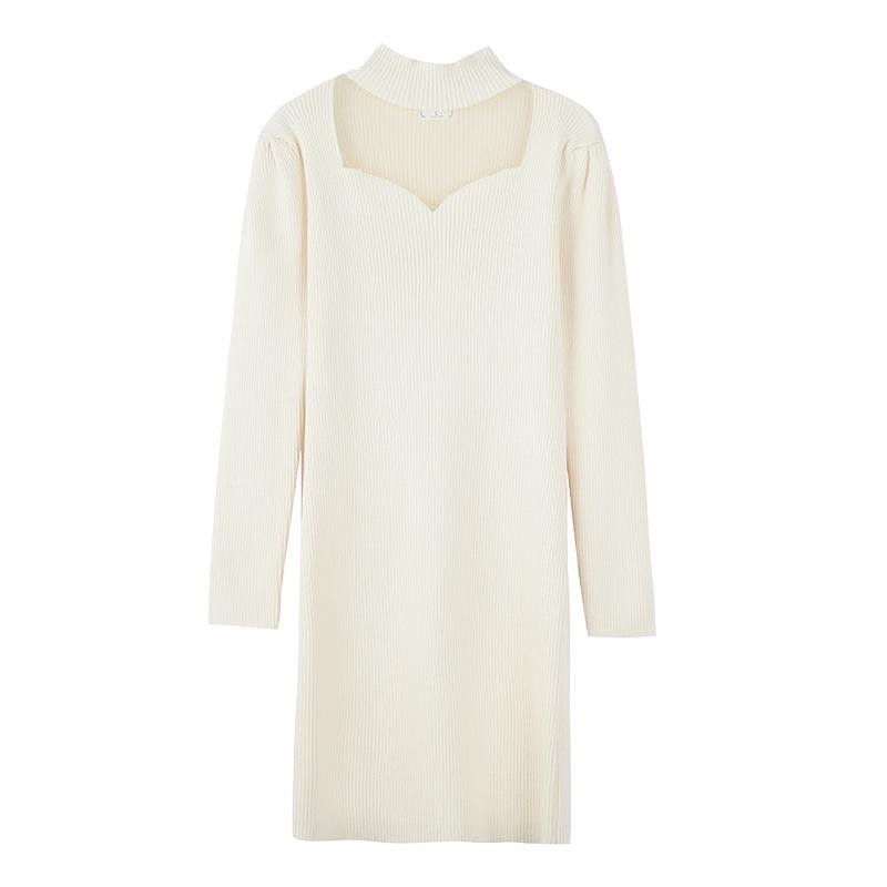 

Весеннее платье с высоким воротом, сексуальным вырезом, вязаное, большого размера, облегающее, с длинным рукавом - Женская одежда в стиле знаменитостей L (recommended for 52-60 kg) абрикосовый