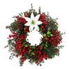 Realistic Design Christmas Wreath Velvet Bow Faux Greenery Wreath  Indoor Decor