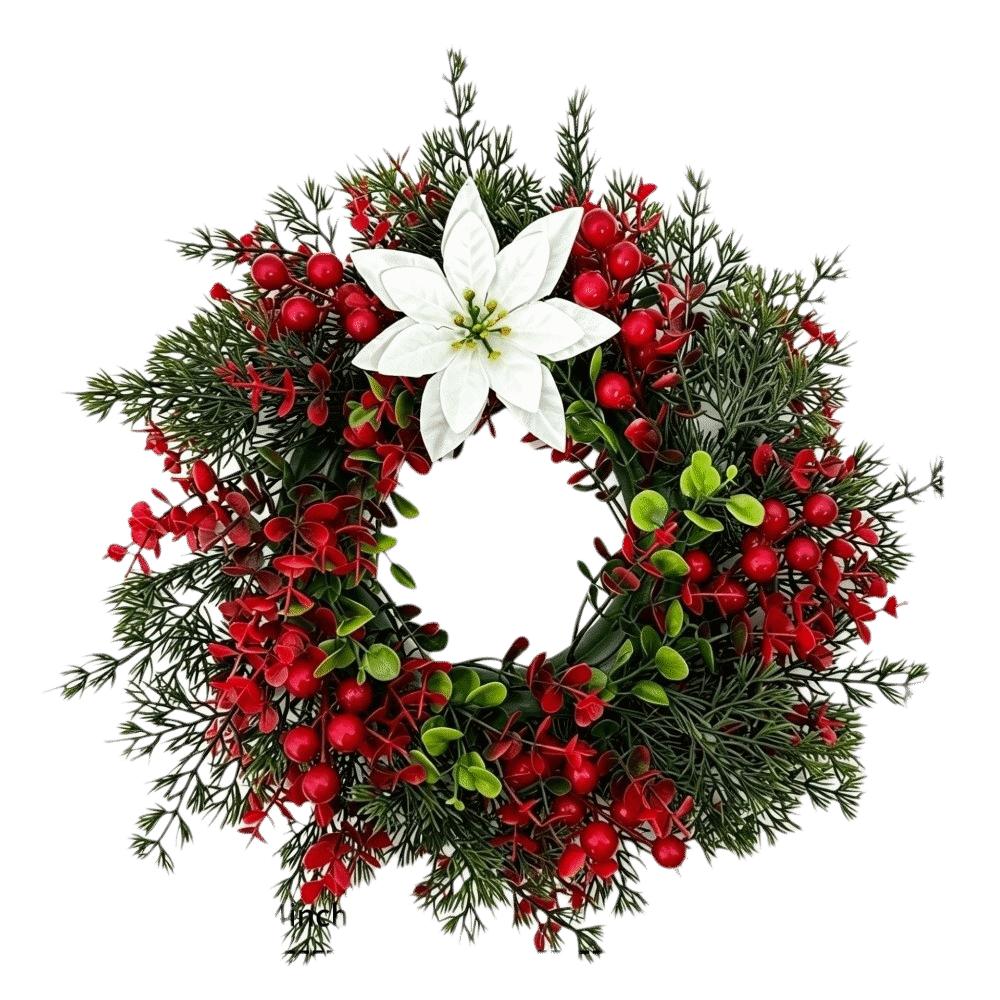 Realistic Design Christmas Wreath Velvet Bow Faux Greenery Wreath  Indoor Decor