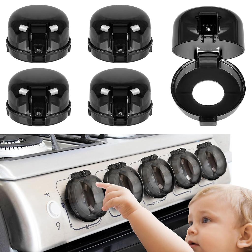 5-Pack Stove Knob Covers for Child Safety - Universal Size Gas Stove Knob Covers with Adhesive, Heat-Resistant Baby Proof Stove Knob Covers, Dual-Key