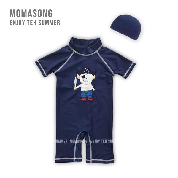 

Летний быстросохнущий слитный купальник капитана пиратов для мальчиков - Защита от солнца, Морской стиль 04 (Size 90) темно-синий