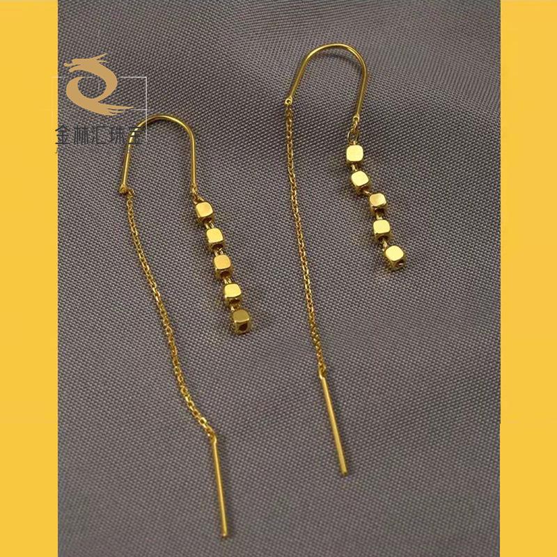 Gold Plated Geometric Square Threader Earrings for Women - Elegant Gift for Girlfriends