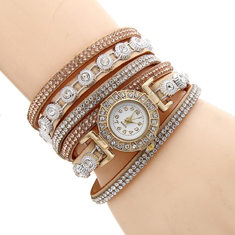 Damen Mode Wickelarmbanduhr - Diamantbesetzte Quarz-Armbanduhr