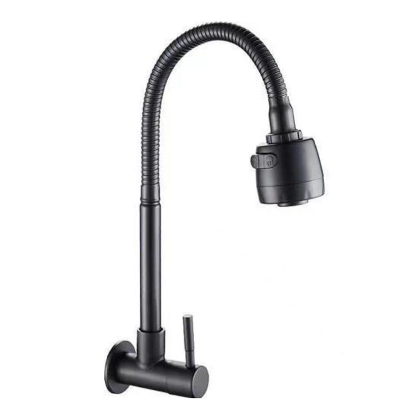 

Stainless Steel Black Wall-Mounted Faucet,Sink Flexible Hose Cold Water Two Modes Tap чёрный