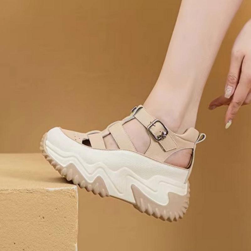 Wear-resistant thick-soled small height-increasing sandals women's summer 2025 new fashion casual breathable hollow dad shoes