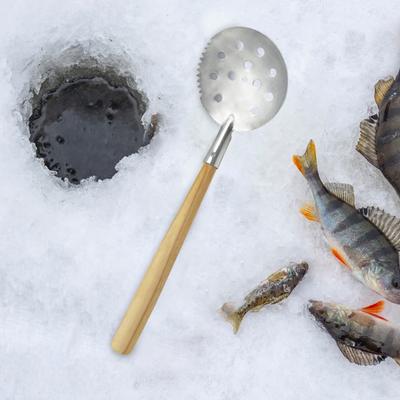 Eisfischschaufel mit rutschfestem, langem Holzgriff, scharfer Sägezahnung, für den Winter, Outdoor-Eisschöpfer, manuelles Schöpfwerkzeug, Angelzubehör