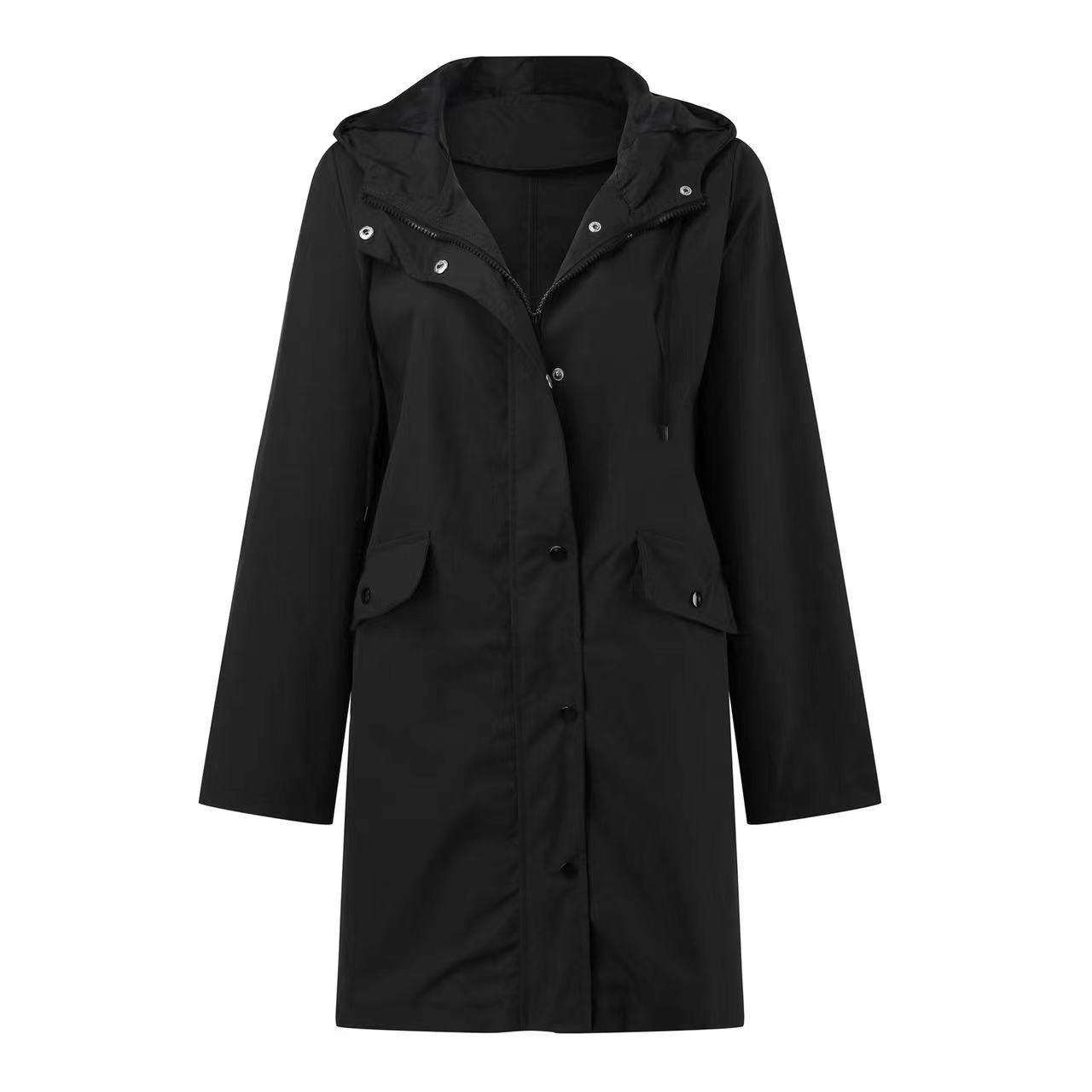 

Женский тренчкот средней длины: Ветровка для осенне-зимних мероприятий на открытом воздухе, доступна в 7 цветах и 6 размерах. L чёрный