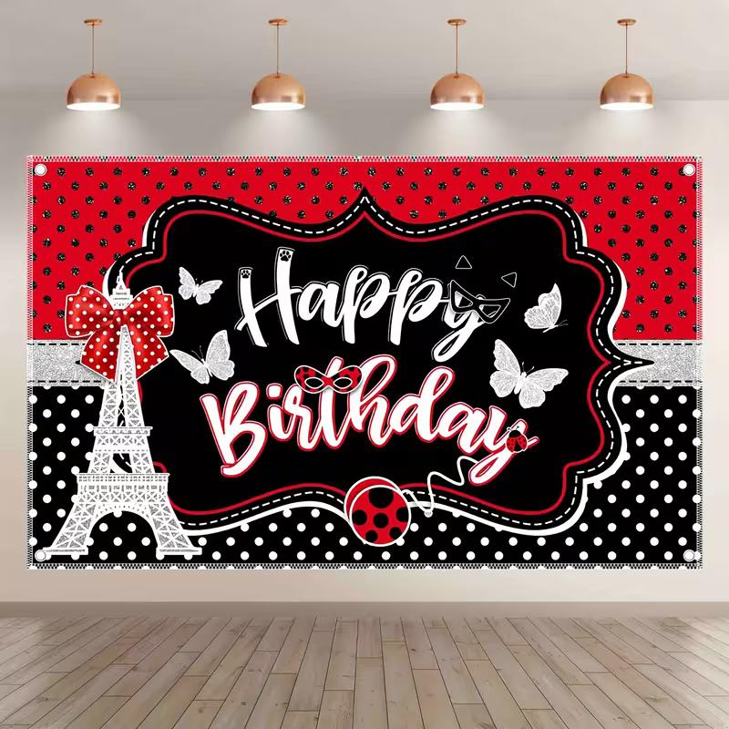 2D Marienkäfer Paris-Thema Geburtstag Hintergrund für Kinder Fotoshooting