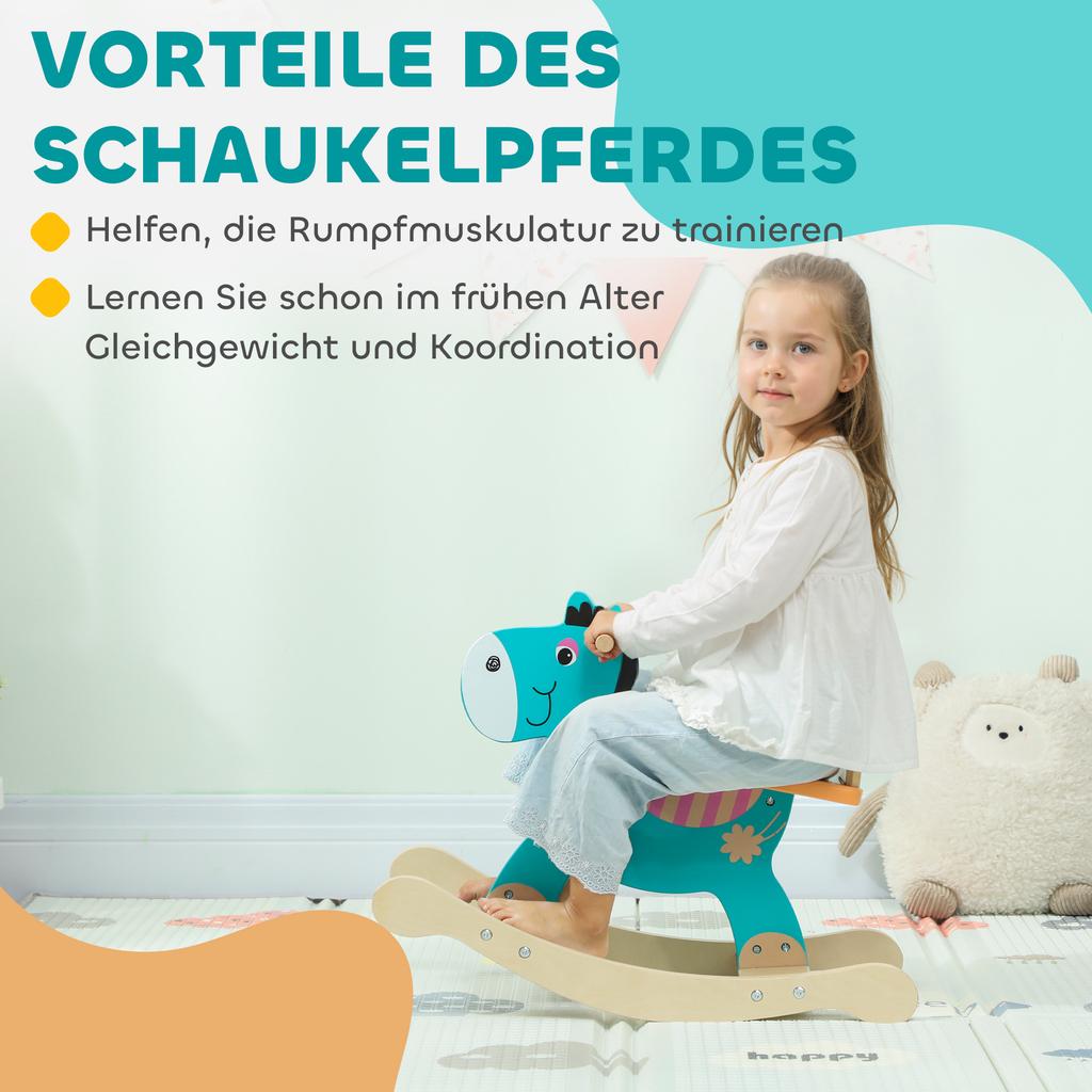 Animale Dondolo Asinello Giocattolo Dondolo per Bambini con Maniglie Dondolo Sedile Dondolo 59 x 27 x 43 cm Verde Acqua