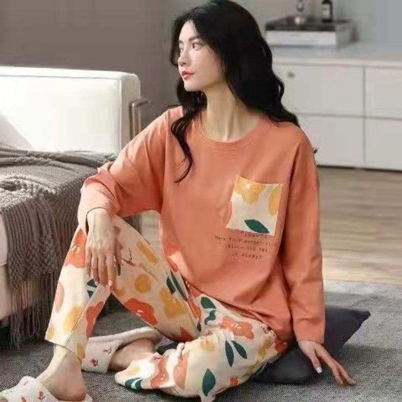 Kadın Uzun Kollu Set Büyük Beden Basit Gevşek Uzun Kollu Uzun Pantolon Takımı