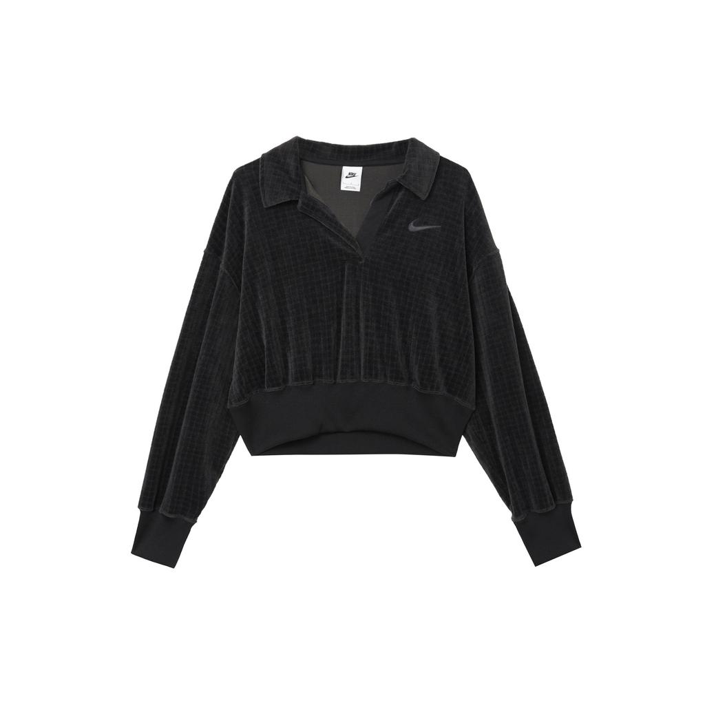 Nike Sportswear Logo Cropped Pullover Sweatshirt Women Tops Black DV7815-010