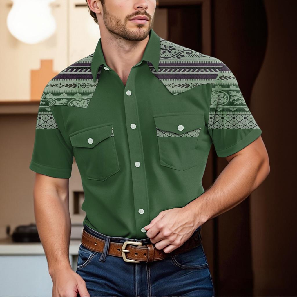 Men'S Fashionable Lapel And Shoulder Length Short Sleeved Casual Top