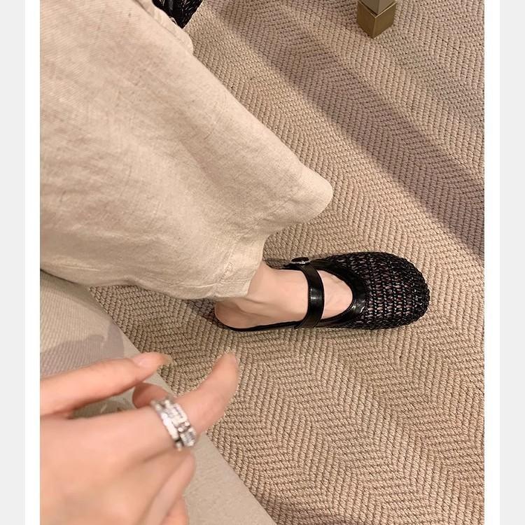 Grape mother, the same style, big round head, versatile, hollow weaving, one-character belt, flat bottom, half drag, lazy person, one pedal, bag head,