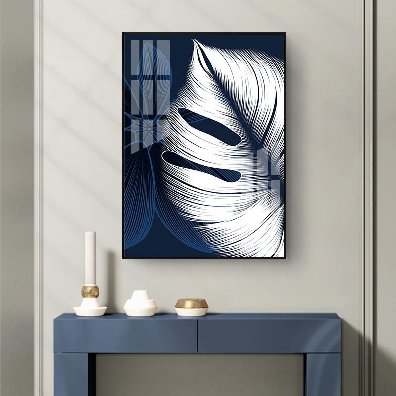 Modrá Bílá rostlina List Obraz Obraz Plakát Moderní bytový dekor Abstraktní nástěnná malba Severská dekorace do obývacího pokoje
