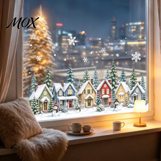 Transparent PVC Stickers Christmas Static Window Clings, Glass Stickers, Xmas Winter Snowflake Decals Decorative Sheets for Home Store Holiday