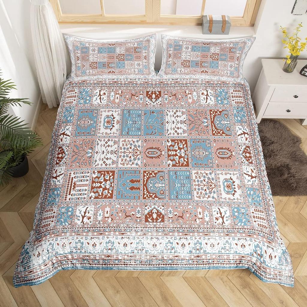 Vintage Blumen Abzeichen Bettbezug Queen King Size Mandala Bettwäsche Set Bohemian Paisley Tagesdecke Leichte Weiche 3-teiliges Set