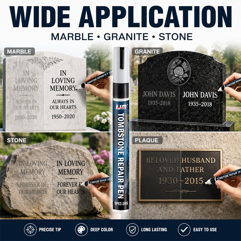 KJM Tombstone Paint Pen For Headstone Lettering Repair Grave Marker Monument Engraving Touch Up Waterproof Black Marker Touchup Paint2