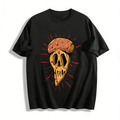 Skull Pizza Print Trendy Street Style Casual Short Sleeve T-Shirt Pure Cotton T-shirt