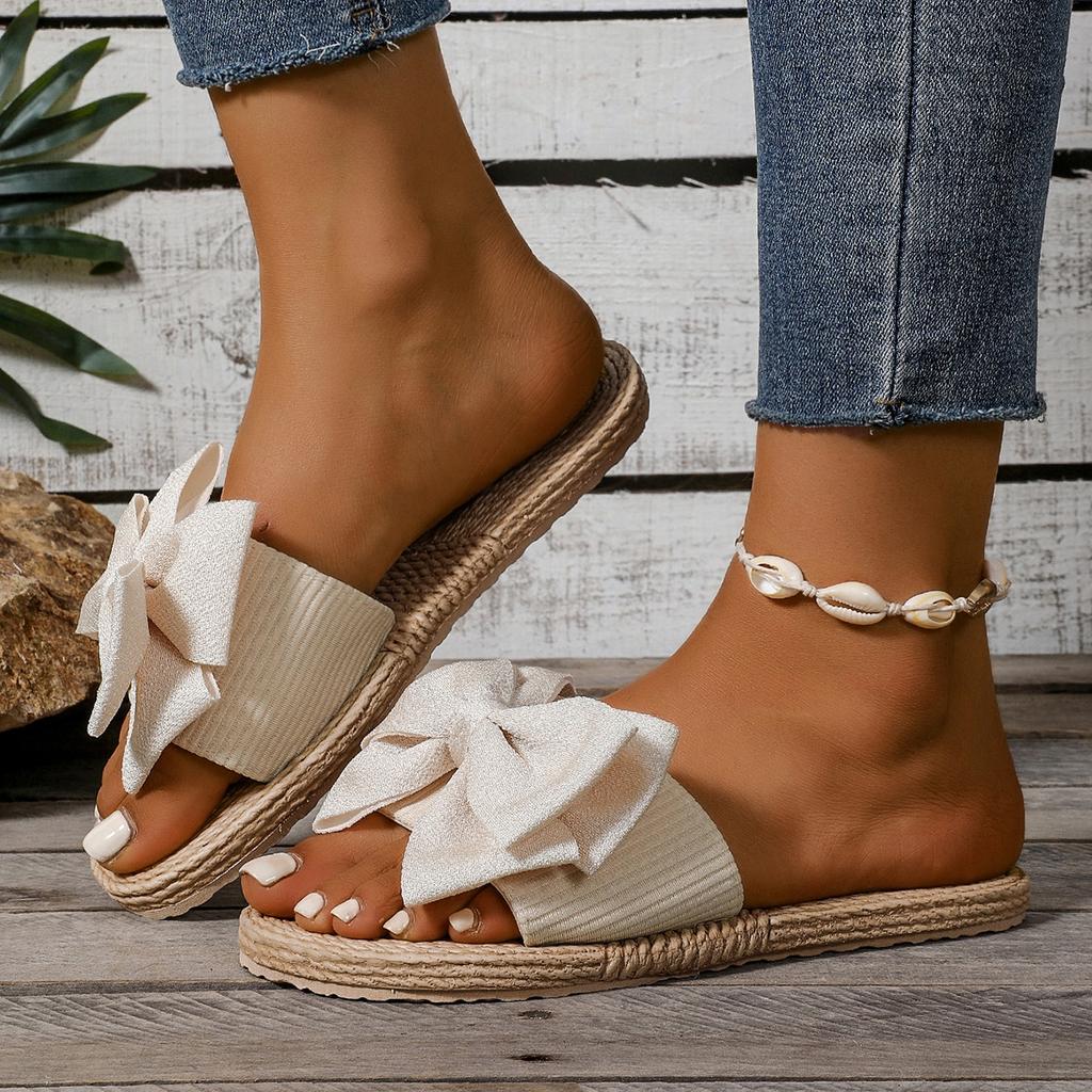 Women Slippers Fashion Trend Bow Anti Slip Sandals Wear-resistant Comfortable Shoes Soft Sole Flat Heel Slippers Slides Women