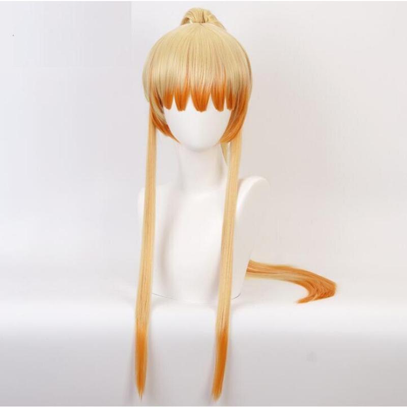 75cm Anime Demon Slayer Orange Long Cosplay Wig Synthetic Hair Halloween Party Wigs Cosplay Costumes Accessories