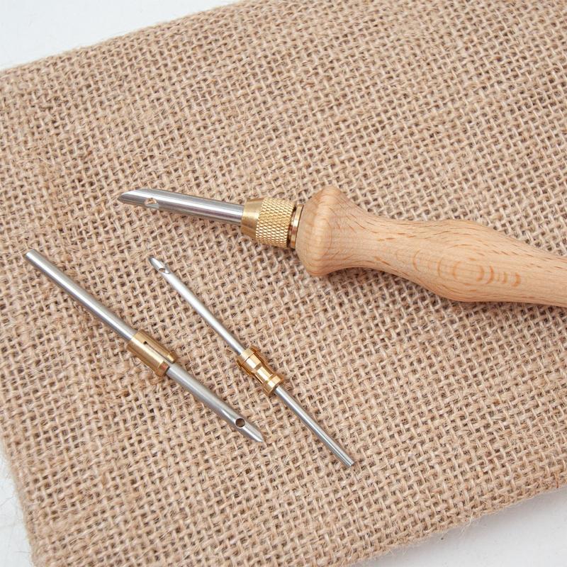 Adjustable Knitting Embroidery Pen Weaving Felting Craft Punch Needle Threader Wooden Handle Replaceable Hooking Tool Kits