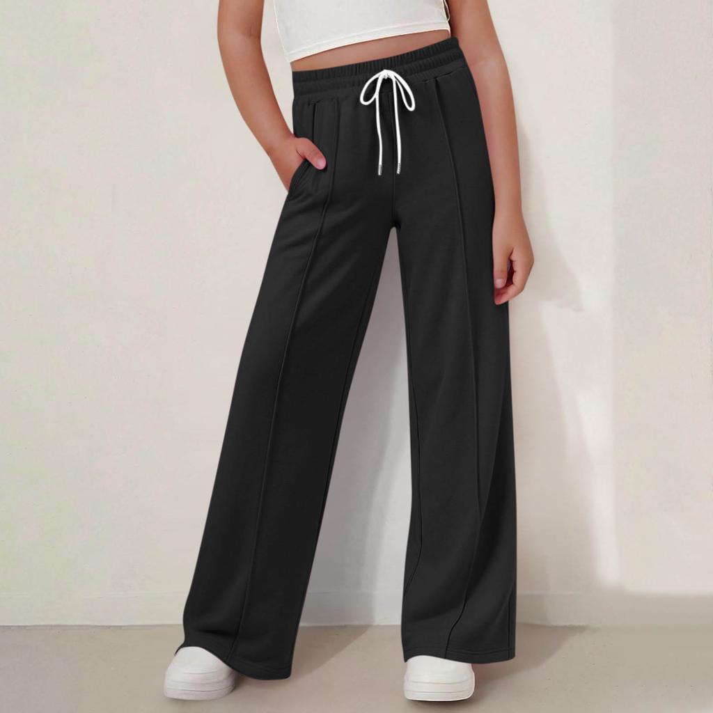 Kids' Fashion Boys' & Girls' Youth Size Elastic Waist Wide-Leg Solid Color Straight-Leg Outerwear Casual Pants