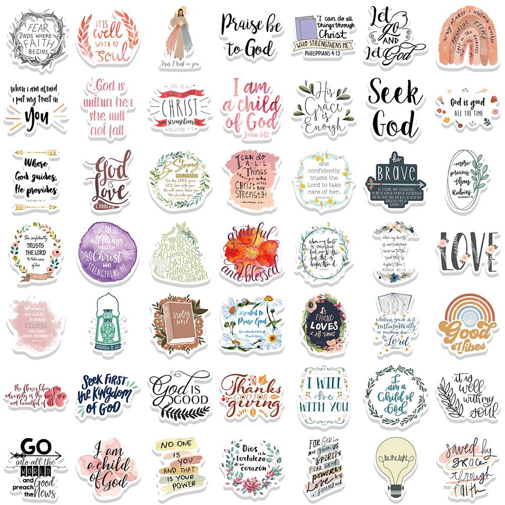 10/30/50/100pcs Cartoon Jesus Christian Stickers Bohemian Style Bible Phrase Graffiti Sticker Diary Luggage Phone Decals Packing