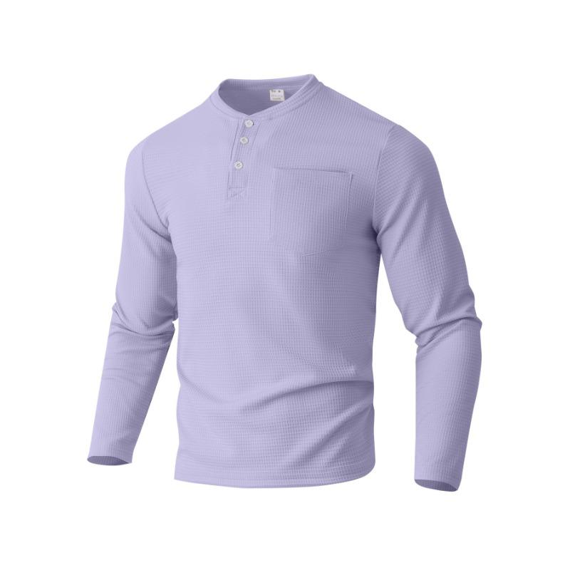 Long Sleeve Henley Shirt Autumn Collar Button Men's Casual Top Polo Shirt