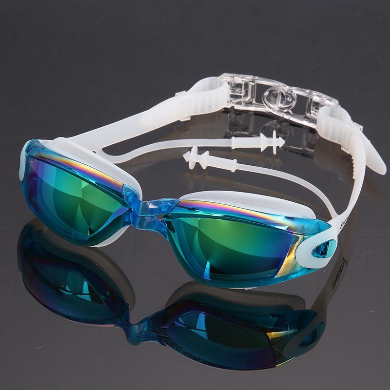SBART High-Definition Flat Swimming Goggles with Large Electroplated Lenses & Earplugs - Waterproof & Anti-Fog, Unisex.