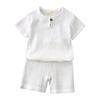 Summer Simple Cotton Linen Two-Piece Set: Breathable Short Sleeve and Shorts for Boys and Girls