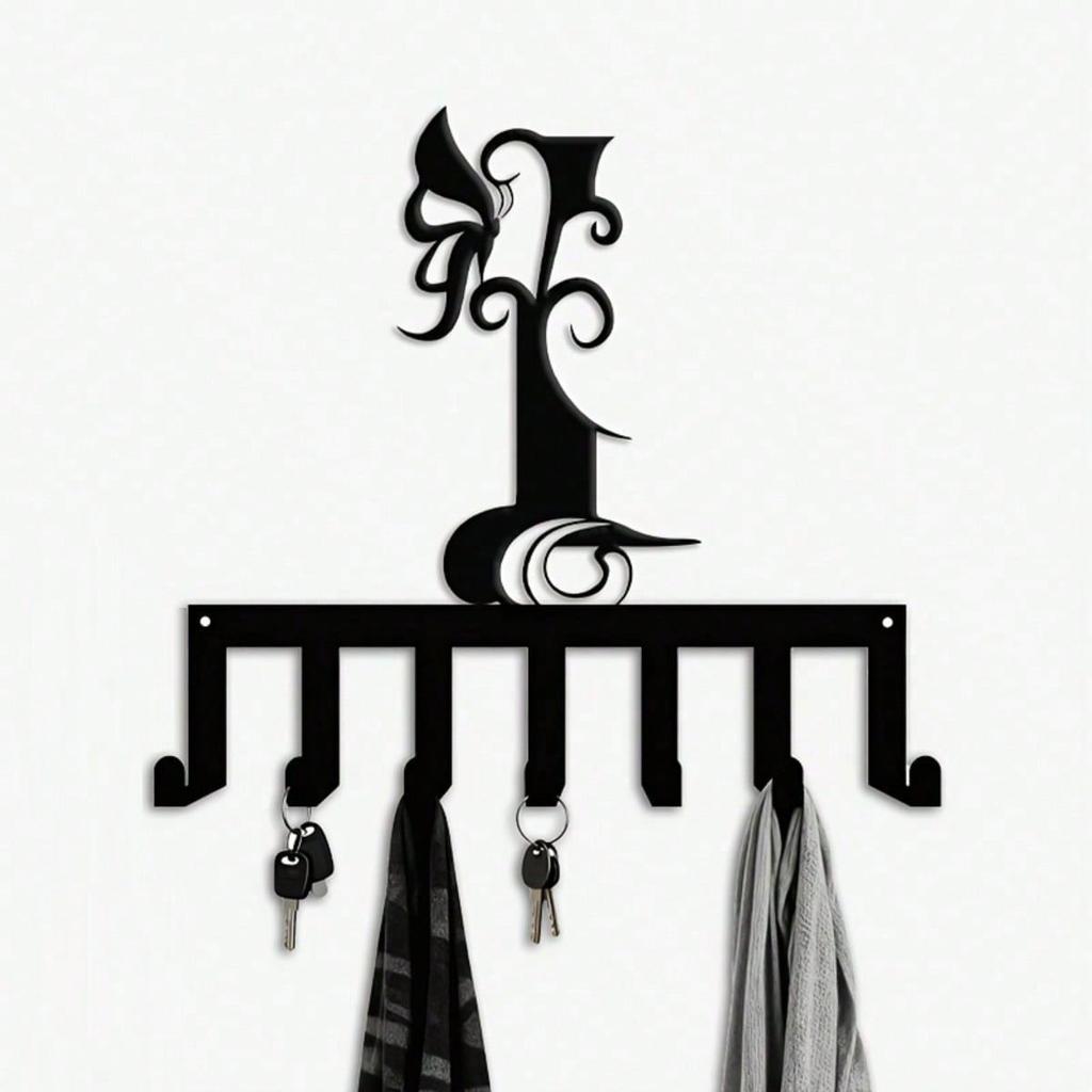 Iron Wall Hook Rack 7 Hooks Letter L Shape Key Holder for Hallway Bedroom Entryway Durable Housewarming Gift