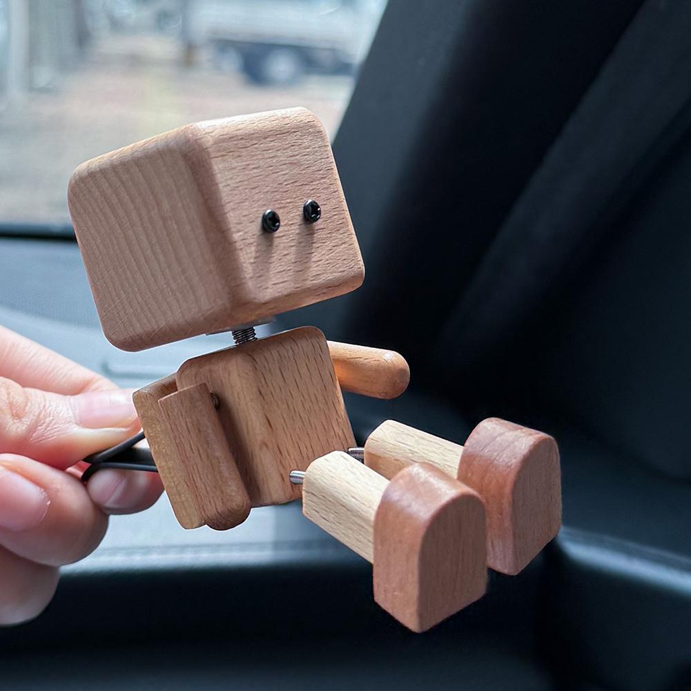 Shaking Wooden Man Figurine Leg-swinging Robot Figurine Cute Wood Man Small Ornaments Car Aromatherapy Wooden Figure Shaking Man